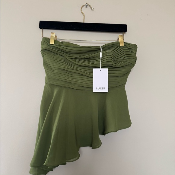 Parker Olive Strapless Asymmetrical Blouse - Picture 2 of 5